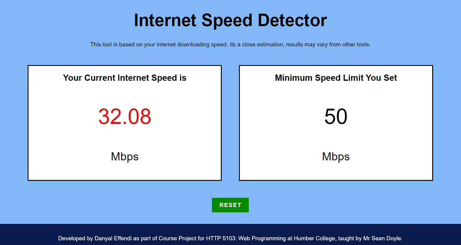 snapshot of web tool for monitoring internet speed